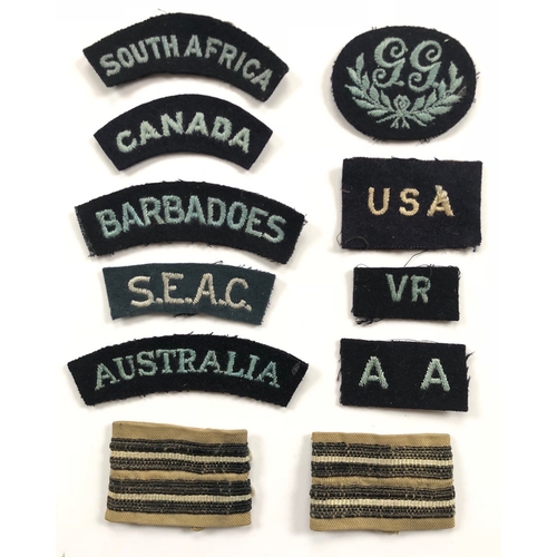 456 - WW2 RAF cloth badges including Nationality Titles.  Lot includes Ground Gunner ... USA ... Barbadoes... 