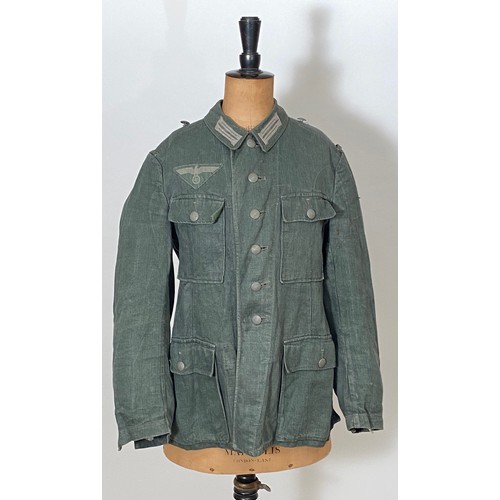 419 - German Third Reich WW2 Army reed green denim Field Service Tunic. Good scarce four pocket issue comp... 