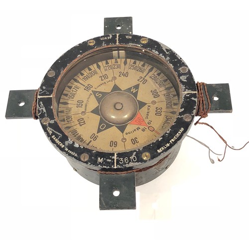 398 - WW1 Period Imperial German Navy Ship's or Boat Compass. This example by Carl Bamberg of Berlin. Bras... 