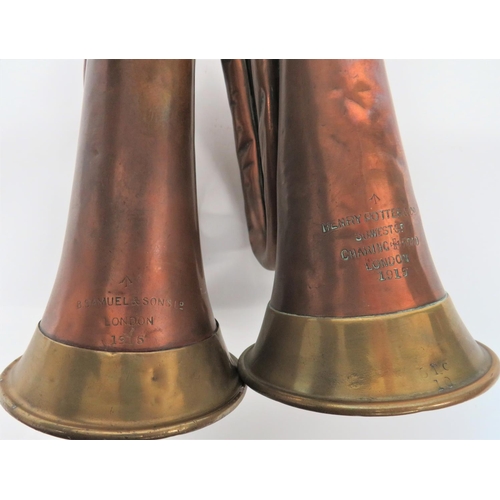 236 - Two WW1 1915 Dated Military Bugles
copper and brass military bugles with white metal mouthpieces. &n... 