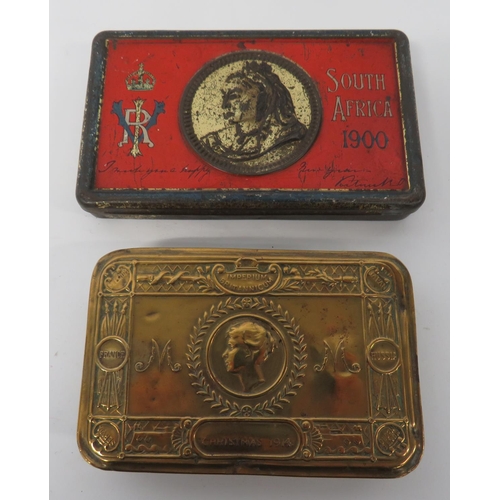 245 - Boer War and WW1 Christmas Boxes
consisting painted tin chocolate box South Africa 1900 ... Brass Ch... 