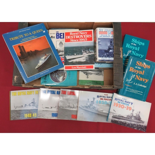 Royal Navy Orientated Books
including Ships Of The Royal Navy Vol 1 & 2 ... Royal Navy In Focus 1940 - 49 ... Similar 1960 -69 ... Similar 1950-59 ... Similar 1920 - 29 ... Royal Navy Destroyers Since 1945 ... US Warships Of World War 2.  21 items.