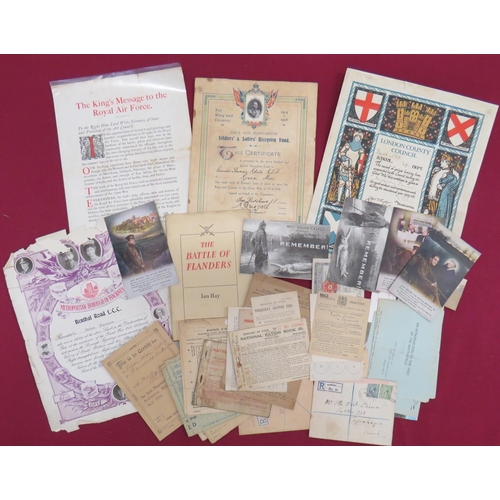 293 - WW1 Period Paperwork
including 1918 King's message to the Royal Air Force ... Canadian London area p... 