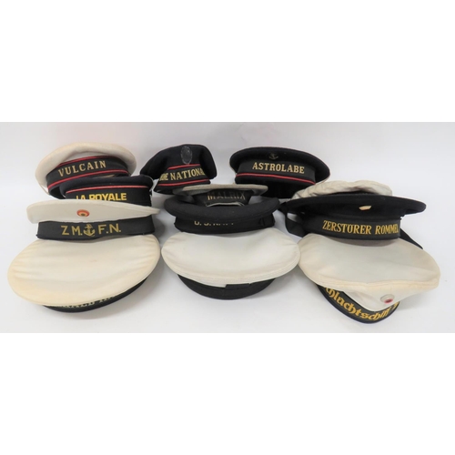 300 - Selection of Foreign Navy Sailors' Hats
including 3 x dark blue, French Navy examples with red top p... 