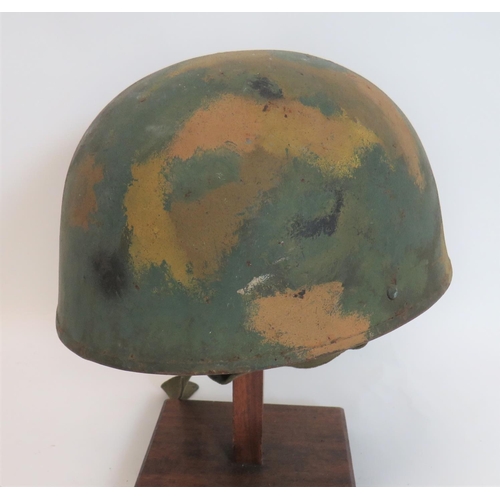 318 - Post War MKIV Armoured Crew Camouflaged Steel Helmet
green, yellow, tan and black, period applied ca... 