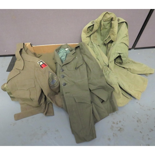 325 - Selection Of American Uniforms
consisting M1943 combat jacket.  Green cotton, single breasted jacket... 