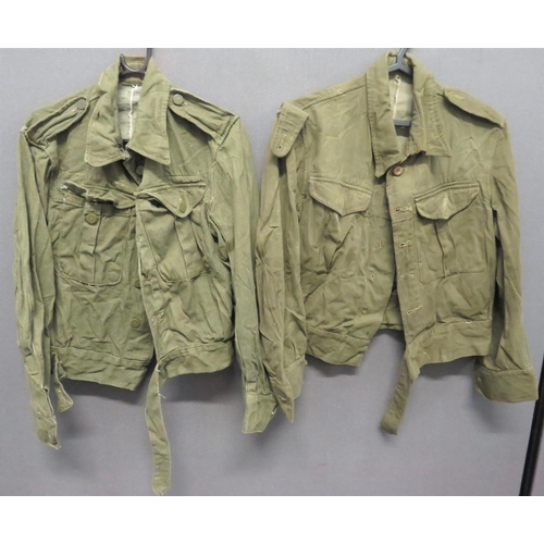 330 - Two WW2 Pattern British Denim Battledress Jackets
green denim, single breasted, closed collar, short... 