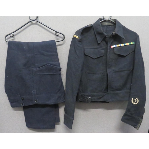 334 - ARP Battledress and Trousers
consisting dark blue, single breasted, closed collar, short jacket. &nb... 