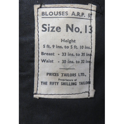 334 - ARP Battledress and Trousers
consisting dark blue, single breasted, closed collar, short jacket. &nb... 