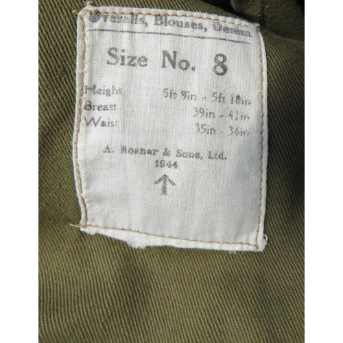 340 - 1944 Dated Denim Battledress Jacket And Trousers
green denim, single breasted, closed collar, short ... 