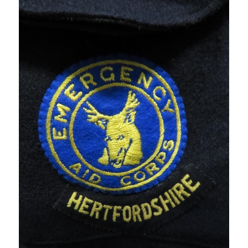 343 - Post War Hertfordshire Emergency Aid Corps Uniform
dark blue, single breasted, closed collar, short ... 