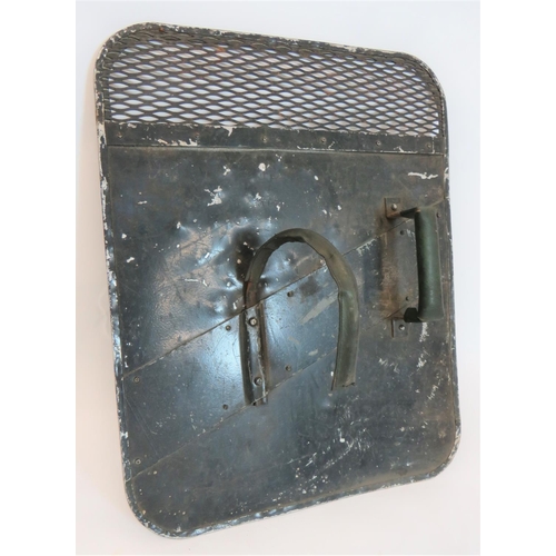 347 - Early Post War British Army Riot Shield
black painted, rectangular alloy shield.  The top with ... 