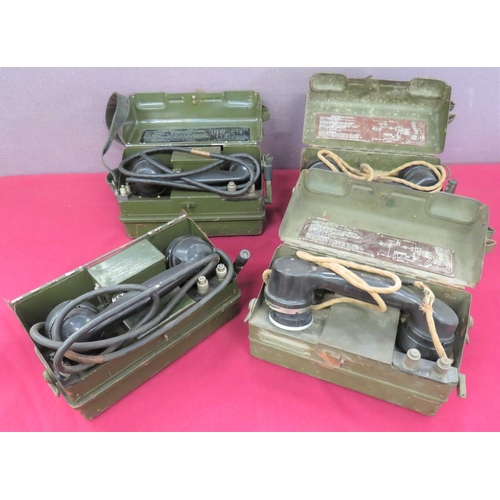 355 - Four Field Telephone MKIII H & J Sets
khaki painted, steel rectangular boxes.  Exterior sid... 