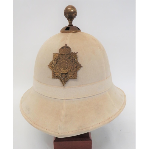 359 - Pre 1952 Royal Marines Dress Helmet
white, six panel, cotton, high crown.  Pointed peak and squ... 