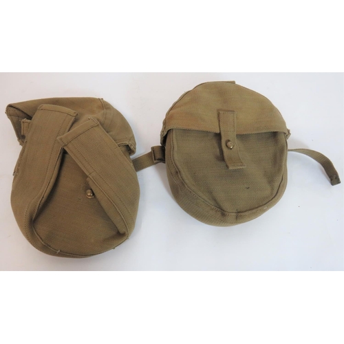 369 - Pair of British Drum Magazine Transit Bags
khaki canvas, circular cases.  Full top flaps secure... 