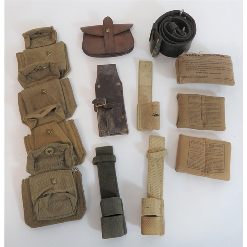 373 - Mixed WW2 Equipment
including black leather belt with 1937 pattern buckle ... Leather bayonet frog .... 