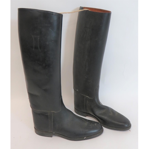 378 - Pair of Cavalry Pattern Leather Boots
black leather, high leg boots.  Leather soles and heels. ... 