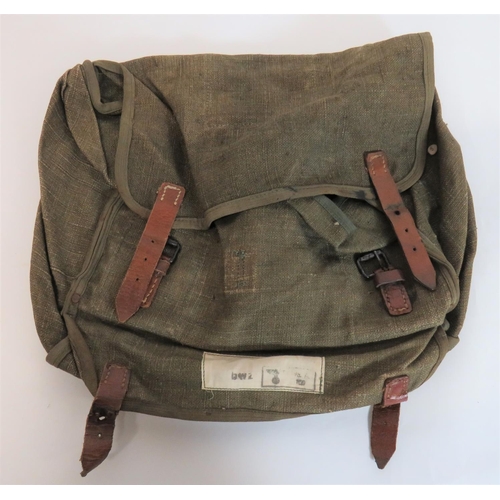 386 - WW2 German Third Reich Africa Corps Pattern Rucksack
green, coarse canvas, square pack.  Top fl... 