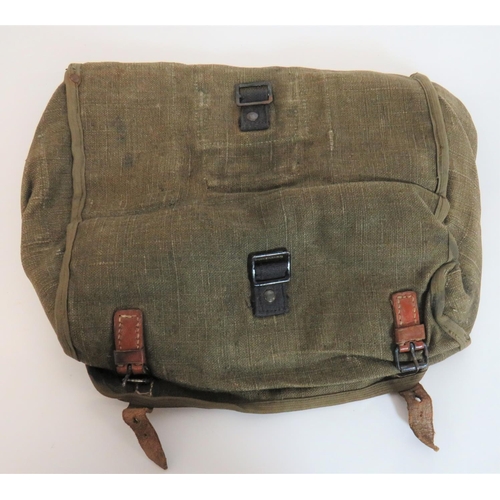 386 - WW2 German Third Reich Africa Corps Pattern Rucksack
green, coarse canvas, square pack.  Top fl... 