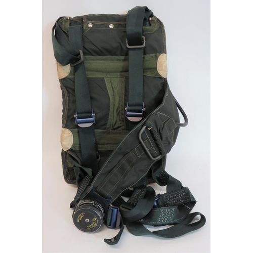 389 - Modern British Aircrew Backpack Parachute Harness
green nylon harness.  Blue finish, adjustable... 