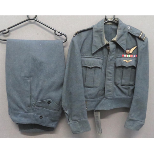 400 - WW2 War Service Battledress and Trousers
blue grey woollen, single breasted, closed collar, short ja... 