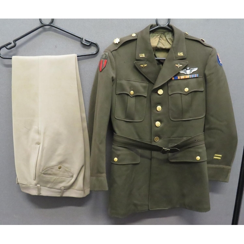 407 - American Major Senior Pilot's Uniform
khaki green, single breasted, open collar tunic.  Pleated... 