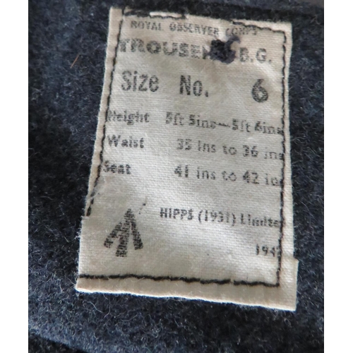 418 - 1942 Dated Royal Observer Corps Battledress and Trousers
blue grey, woollen, single breasted, closed... 