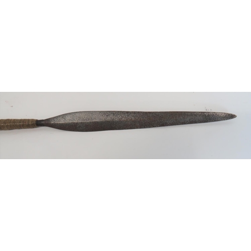 429 - 19th Century African Zulu Short Stabbing Spear
14 inch, double edged, leaf shape blade.  Cord s... 