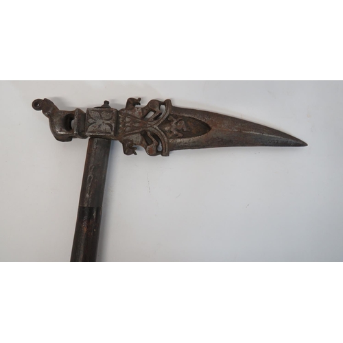 430 - Indian Ceremonial Elephant Axe
double edged blade with chiselled decoration and lion edges.  Th... 