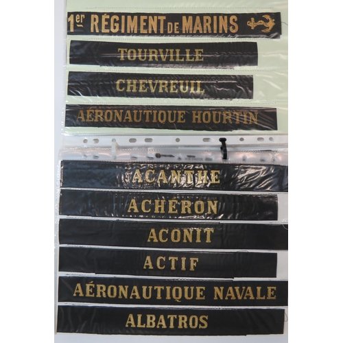 80 - Large Quantity of French Navy Cap Tallies
various ages include Dague ...Fleuret ... Aviation Command... 