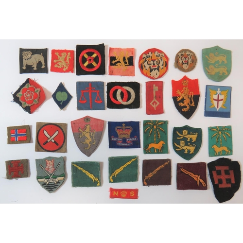 100 - Various Formation Badges
including printed HQ Middle East Land Forces ... Embroidery 36th Div ... Em... 