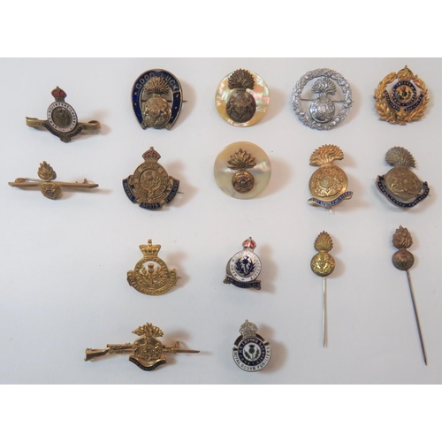 180 - Royal Scots Fusiliers Sweetheart Lapel Badges
including gilt Vic crown circlet and scroll ... Gilt a... 