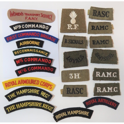 186 - Good Selection of Embroidery Shoulder Titles
including Women's Transport Service. FANY ... Reconnais... 