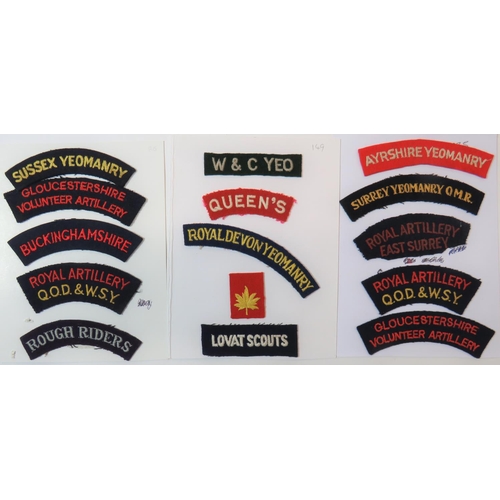 187 - Yeomanry Embroidery Shoulder Titles
including Lovat Scouts ... Royal Devon Yeomanry ... W & C Ye... 