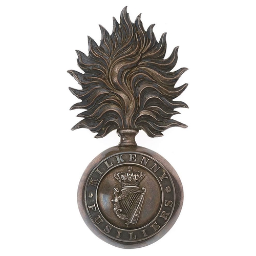 1 - Irish Kilkenny Fusilier Militia post 1855 Victorian Officer fur cap grenade.  Fine rare silvered fla... 