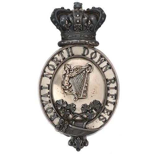 17 - Irish Royal North Down Rifles Militia Victorian Officer pre 1881 pouch belt plate.  Fine rare silver... 