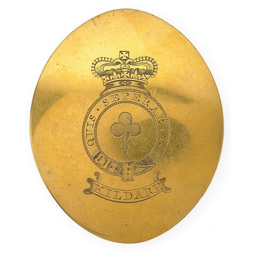 29 - Irish Kildare Militia Georgian Officer shoulder belt plate.  Fine rare oval gilt plate incised with ... 