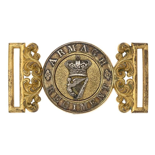 31 - Irish Armagh Militia Victorian Officer waist belt clasp circa 1856-81.   Fine rare gilt interlocking... 
