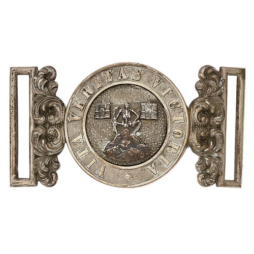 34 - Irish Londonderry Militia Victorian Officer waist belt clasp circa 1856-81.   Fine rare silvered int... 