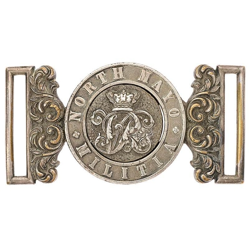 37 - Irish North Mayo Militia Victorian Officer waist belt clasp circa 1856-81.   Good rare silver-plated... 