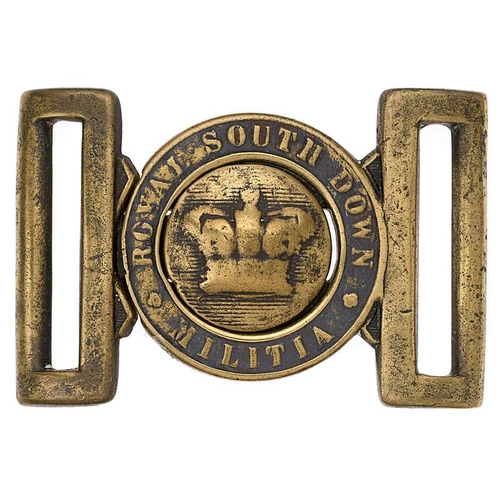 39 - Irish Royal South Down Militia Victorian waist belt clasp circa 1856-81.   Relic heavy brass interlo... 