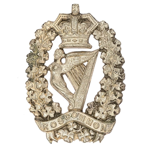 40 - Irish Roscommon Militia Victorian glengarry badge circa 1874-81.  Good scarce die-stamped white meta... 