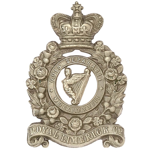 44 - Irish Royal Limerick County Militia Victorian glengarry badge circa 1874-75.  Good rare short lived ... 