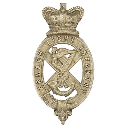 46 - Irish. Armagh Light Infantry Militia glengarry badge circa 1874-81.  Good rare pattern die-stamped w... 