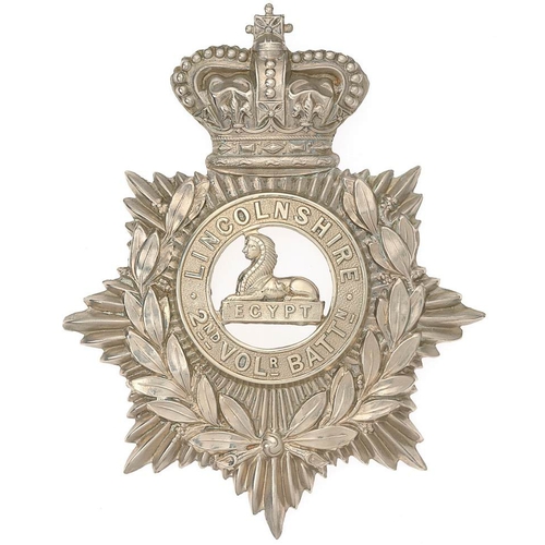 100 - 2nd (Grantham) VB Lincolnshire Regiment Victorian helmet plate circa 1883-1901.   Good scarce die-st... 