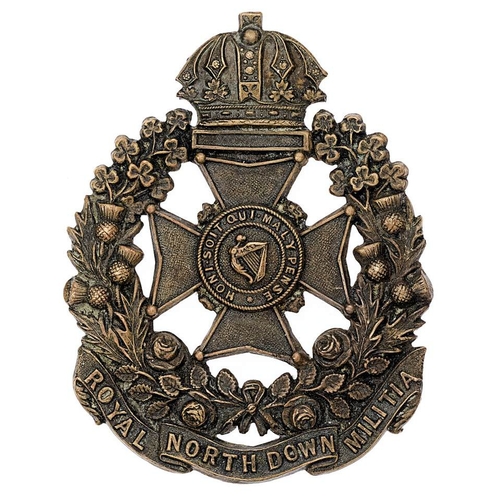 55 - Irish Royal North Down Rifles Militia  glengarry badge circa 1874-81.  Good scarce die-stamped bronz... 