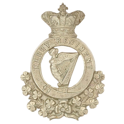 64 - Irish Kerry Militia Victorian glengarry badge circa 1874-81.  Good scarce lightly die-stamped white ... 