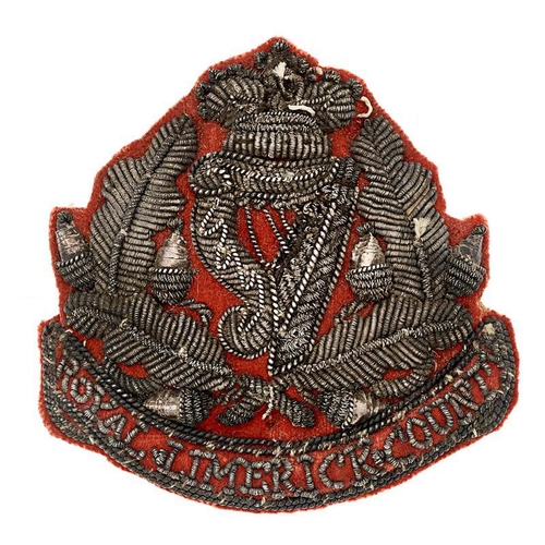 75 - Irish Royal Limerick County Militia Victorian Officer pre 1881 forage cap badge.  Good rare padded r... 