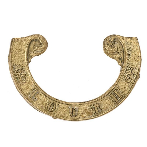 81 - Irish Louth Militia Victorian scroll pattern forage cap badge circa 1858-74.  Good scarce die-stampe... 