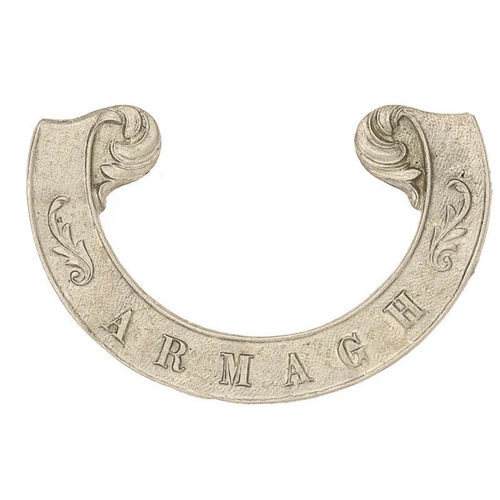 88 - Irish Armagh Militia Victorian scroll pattern forage cap badge circa 1858-74.  Good scarce die-stamp... 